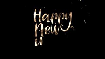 Happy New Year. Animation Handwritten with liquid ink drop effect in Gold Color. Transparent background. Suitable for New Year's celebrations. 4K Animated footage Alpha Channel video