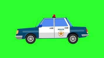 Police car cartoon animated green screen background. Fun driving. Seamless loop animation greenbox chroma key isolated. video
