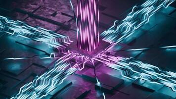 Sci fi technical structure. Abstract futuristic technology design. Seamless loop 3D render animation. Computer CPU circuit board data operation chip. Artificial intelligence ai computing video