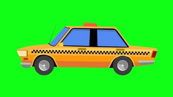 Cartoon style 2D animation of an yellow taxi car with green screen. Looping animation can use for unlimited duration. video