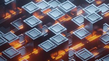 Seamless loop 3D animation of abstract futuristic high-tech armored metal computer generated landscape video