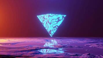 Pyramid with Fluid or Liquid Pattern Rotating in Place in a Desolate Alien Place. Sci-fi 3D Loop Animation video