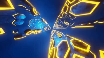 Sci-Fi Glowing Neon Lights Hexagon Tunnel Futuristic Corridor - 4K Seamless VJ Loop Motion Background Animation video