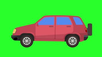 2D cartoon suv or cuv red car side view moving animation, green screen, car animated 4k, seamless loop animated video