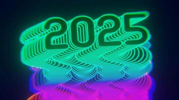 2025 Happy New Year Vibrant Retro Glow Colorful. Rainbow Color with Wiggle Movement Effect Motion Graphics Animation Background video