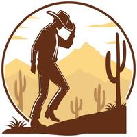 Cowboy in cowboy hat walking in desert vector