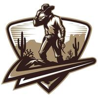 A cowboy with a hat and a lasso standing in the desert vector