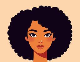 Stylized female character with black afro on peach background. vector