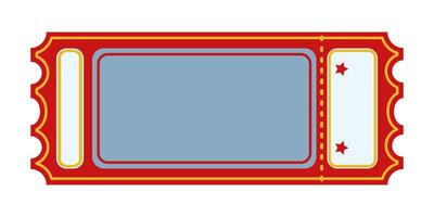 Colorful Circus Ticket Graphic. Red and yellow rectangular retro ticket template with blank space and perforated edges. Event admission concept for circus, carnival, theater, cinema, casino, club. vector