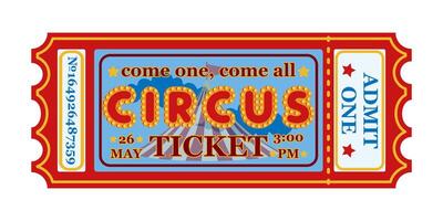 Circus Ticket Graphic Design. Colorful vintage circus ticket design with marquee, text and decorative elements. Retro admission ticket template for event and entertainment design. vector