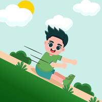 Cute Elementary school boy going to school and playing with happines vector