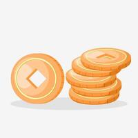 Flat illustration happy chinese lunar day, ancient chinese gold coin with another style vector