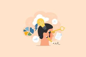 Creative Design Storm, Brain and Thought Illustration. head with a thought bubble featuring a light bulb. vector
