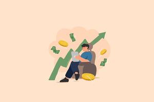 Relaxed Trader with Returns. Success investment earn more profit or easy growing return mutual fund. vector