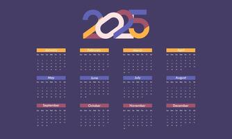 Modern Minimalist Design of 2025 Calendar. Colorful Design for Desk Calendar Template vector