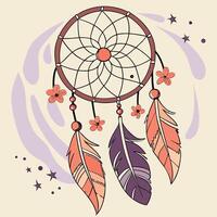 Dreamcatcher Rainbow Feathers Native Charm Item Illustration. vector