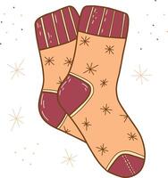 Set of hand drawn illustrations of warm socks. Knitted wool clothing. Outlines of elements of winter clothing. Winter is coming vector