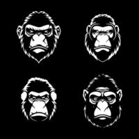Set of four gorilla head icons on black background vector