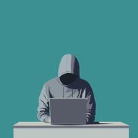 Anonymous Hacker Working on Laptop in a Dark Room. Illustration. Minimalist Illustration . vector