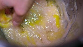 stir yeast into dough make yeast dough with your hands adult female hands bake pies for children grandma video