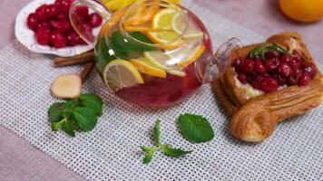 Cherry raspberry tea with orange lemon and meat delicious cherry cakes video