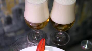 lobster beer Crayfish. Red boiled crawfishes on table in rustic style, Lobster closeup. video