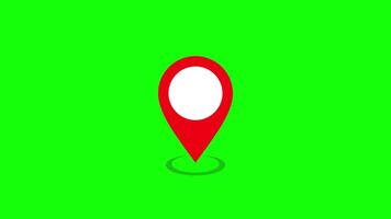 Animation map pin in red color on green screen background, Gps location icon video