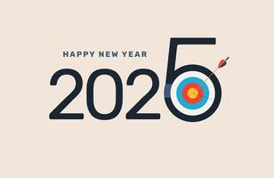 2025 Happy New Year. Numbers with target and arrow. Concept of making a plan and achieving goal in new year. vector