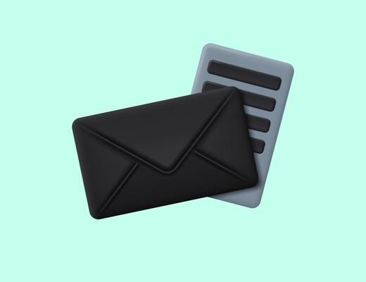 Realistic black mockup of a postal envelope with a document.
