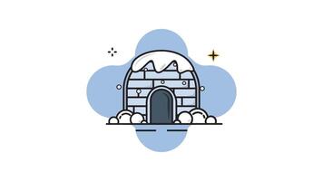 igloo house line color animation 2D for winter concept , simple weather icon animated footage motion graphic illustration design video