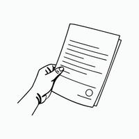 Thin Outline Icon Sheet of Paper or Document in a Person's Hand vector