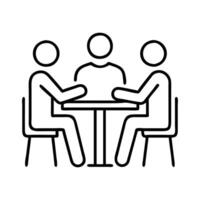 Icons Work Together. Illustration of Colleagues Sitting at the Table and Discussing an Idea vector