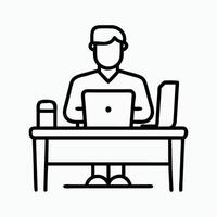Remote work line symbol worker man at the desk vector
