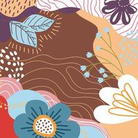 Abstract beautiful floral pattern with square shaped flowers and leaves. Beautiful floral composition with geometric elements on dark background. Unique trendy colorful colorful colorful background vector