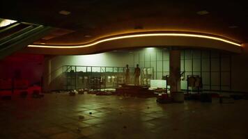 Store interior devastated by thieves during nighttime raid in an urban area video