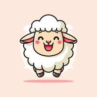 Jumping Simple Cartoon Illustration Of An Adorable Cute Sheep with Fluffy Wool and Happy Expression on Beige Clean Background vector