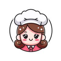 Smiling Cartoon Chef Girl in Chibi Style Simple Illustration vector