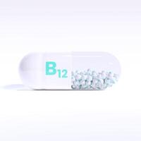 Vitamin B12 With White Capsule, Granules and White Background photo