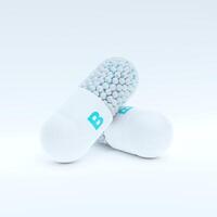 Vitamin B With White, Turqoise Capsule, Granules and Whtie Background photo