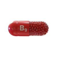 Vitamin B9 With Red Capsule, Granules and White Background photo