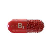 Vitamin B3 With Red Capsule, Granules and White Background photo