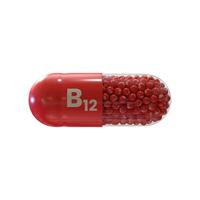 Vitamin B12 With Red Capsule, Granules and White Background photo