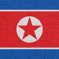 Brick Wall With Flag Of North Korea photo