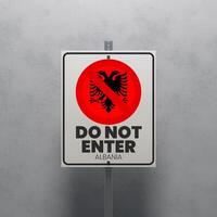 No Entry sign displaying the Albania flag photo