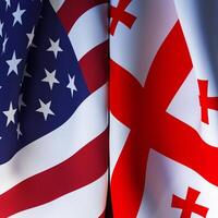 US And Georgia Flag Waving Symbol Of Relation photo