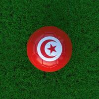 Flag of Tunisia on a Soccer Ball with a Grass Background photo