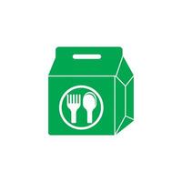 A green box with a fork and spoon inside vector