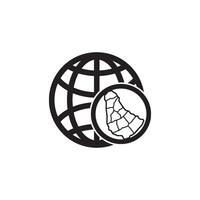 A black and white globe with a map on it vector