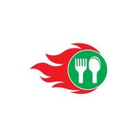 A fork and spoon in a flame logo vector