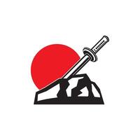 A sword and rock with the sun in the background vector